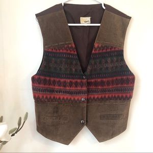 Vintage suede and fleece boho Aztec vest